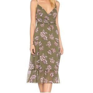 Avec Les Filles Summer Spaghetti Straps Sheer Back Olive with Flowers Size M